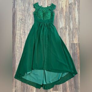 Emerald Green Lace Formal Bridesmaid Prom Dress Sz 9 Hi-Low Corset Built-in Bra